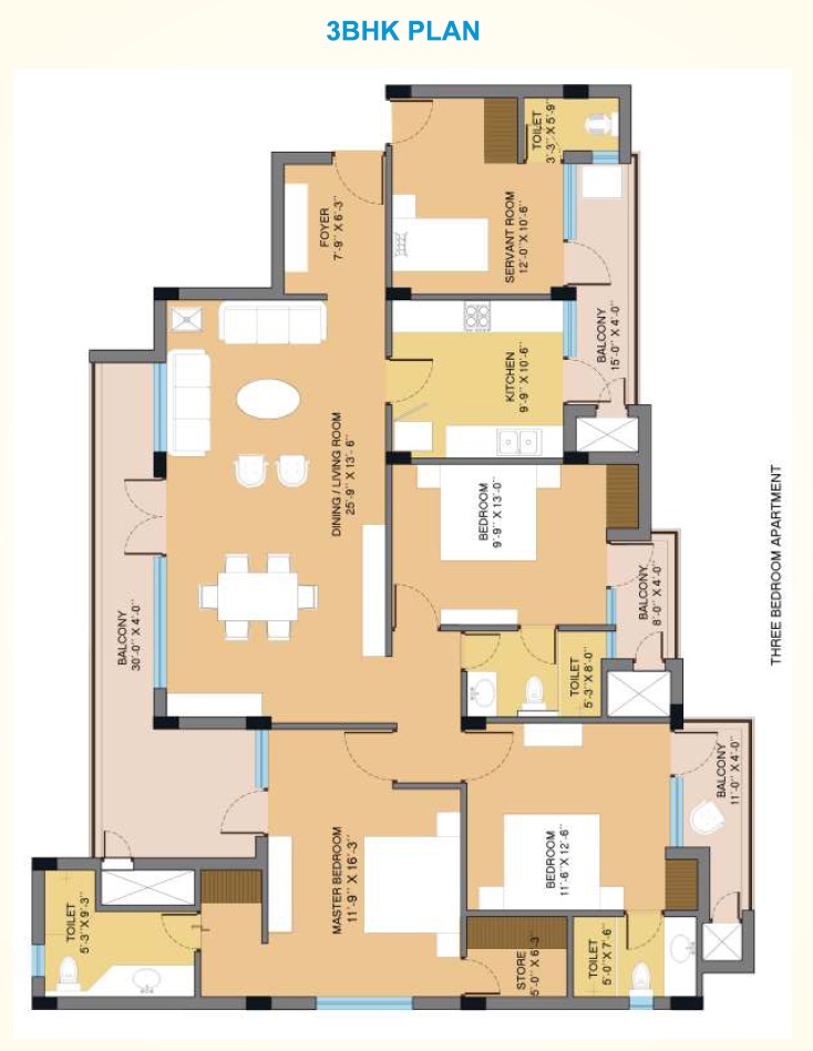 Puda Bathinda 3BHK Floor Plan