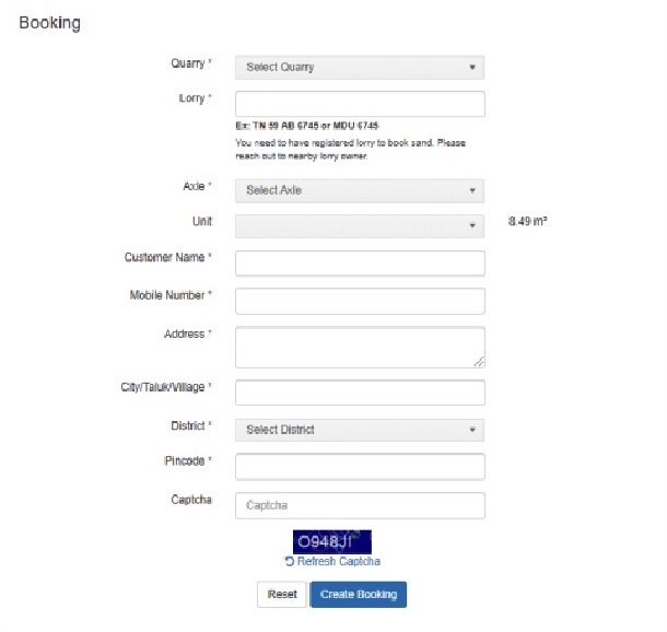 TN Sand Booking Form